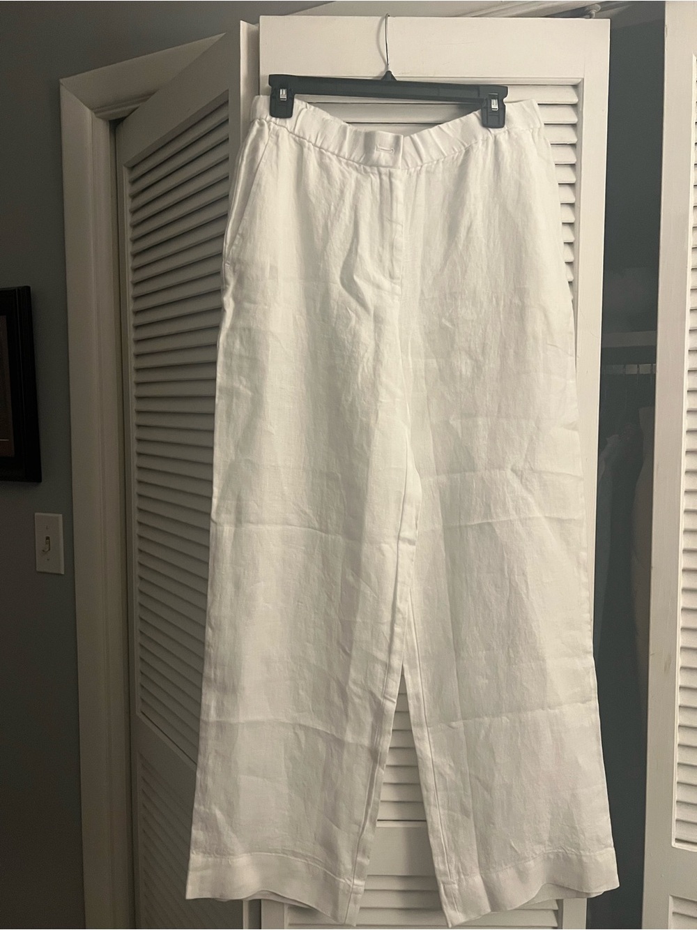 Eileen Fisher White Wide-Leg Linen-Blend Pants